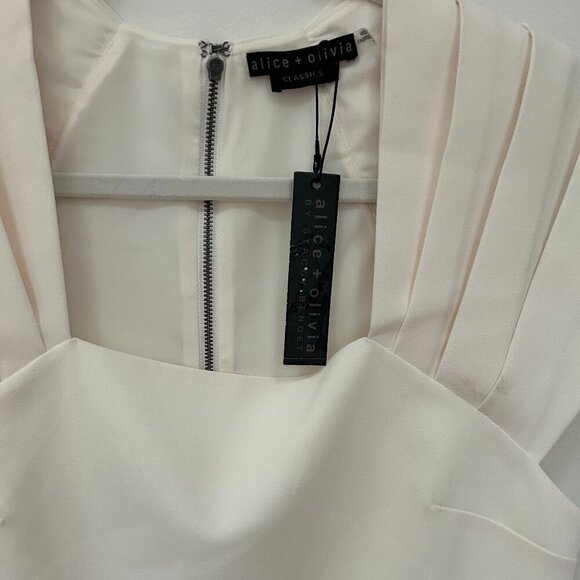 Alice and Olivia Womens Kiro Ivory Pleated Square Neck Sheath Dress 14 - Picture 8 of 10